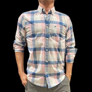 Hollister Blue and Pink with White and Gray Casual Button Down Shirt